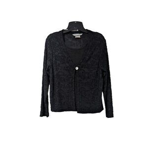 Sophisticates Vintage Black Floral Built in Tank Button Up Cardigan Sz M